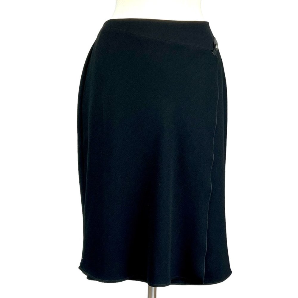Marisa Minicucci Womens Faux Wrap Pencil Skirt Black Knee Length size 12